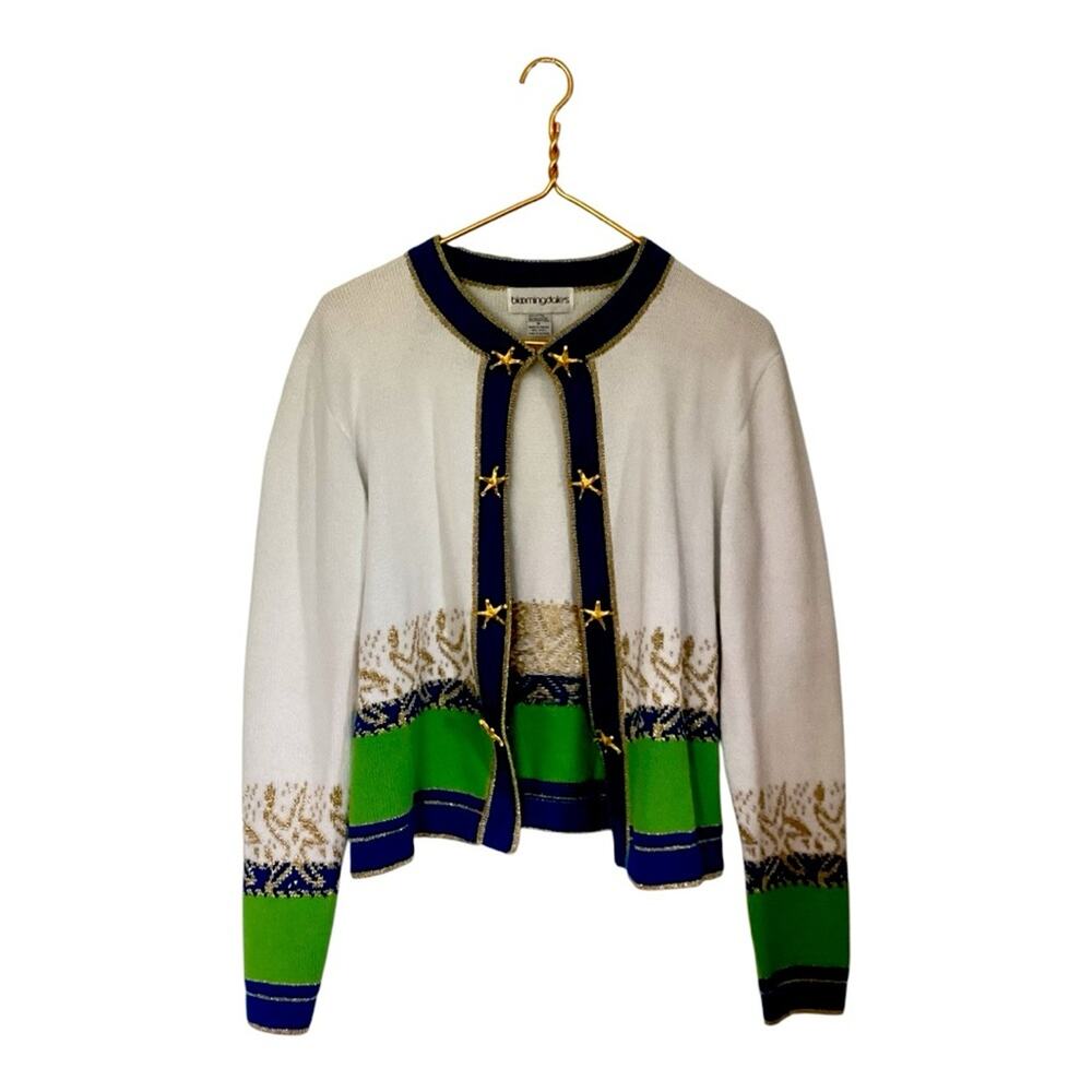 Bloomingdale’s Blue Green Starfish Theme Kitsch Sweater Size M